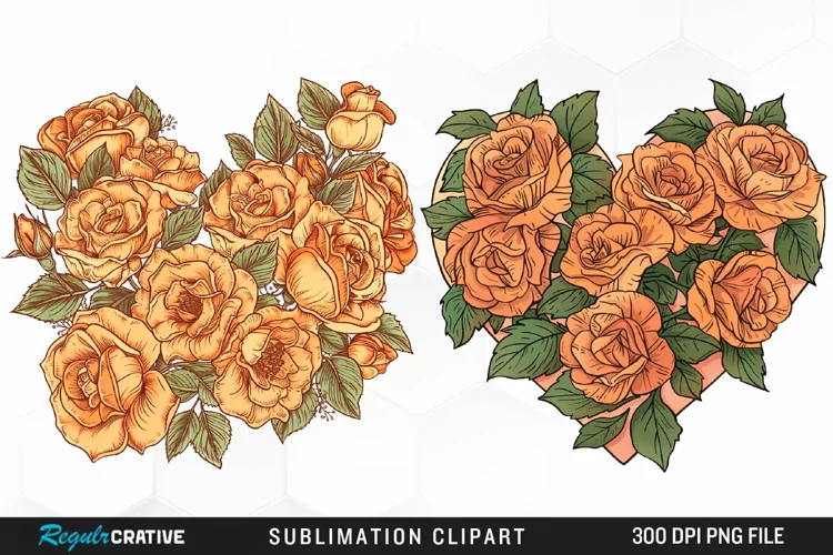 Watercolor Heart Flower Wreath Artwork Clipart