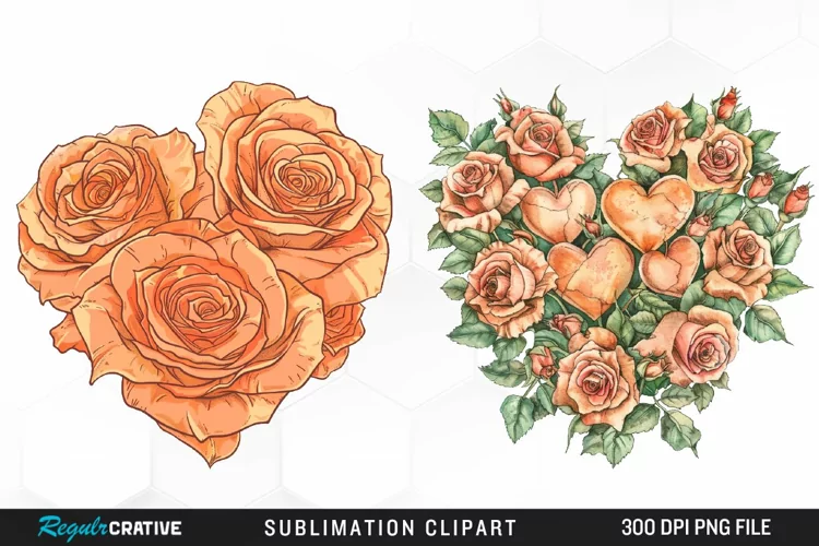 Watercolor Heart Flower Wreath Artwork Clipart