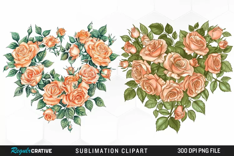 Watercolor Heart Flower Wreath Artwork Clipart