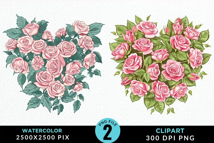 Watercolor Heart Flower Wreath Exquisite Clipart