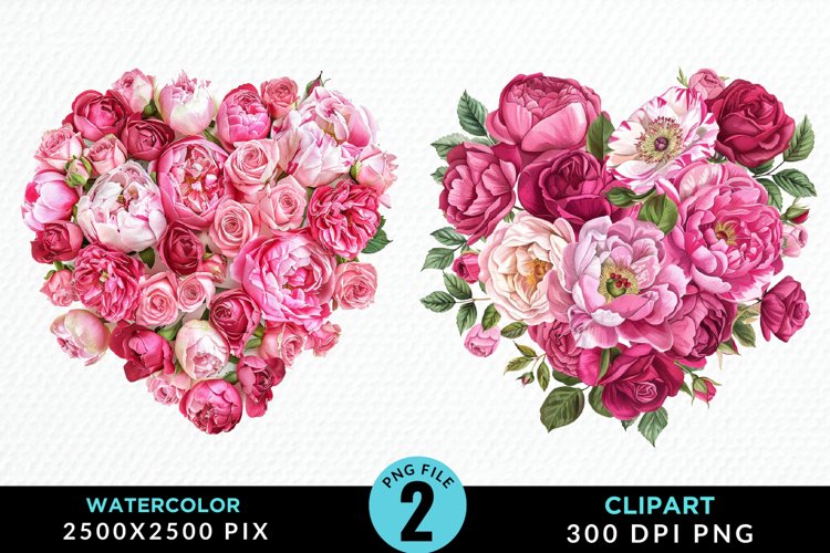 Watercolor Heart Flower Wreath Exquisite Clipart