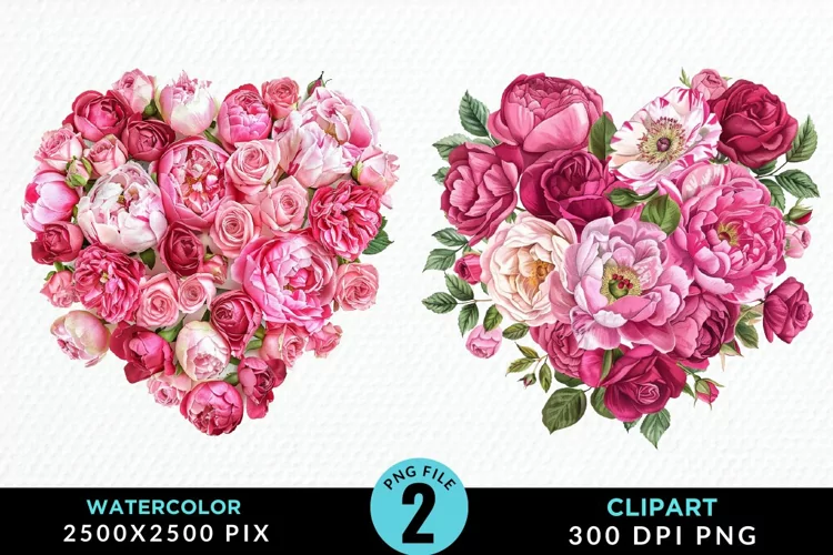 Watercolor Heart Flower Wreath Exquisite Clipart