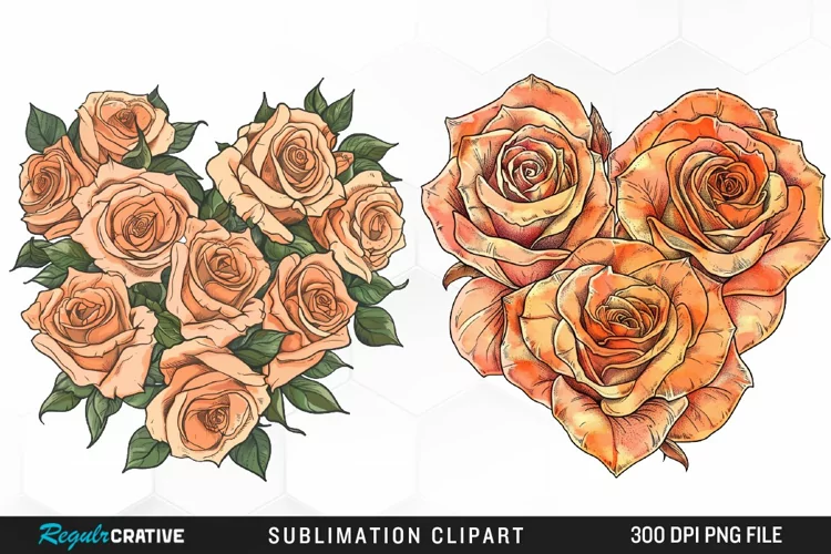 Watercolor Heart Flower Wreath Artwork Clipart