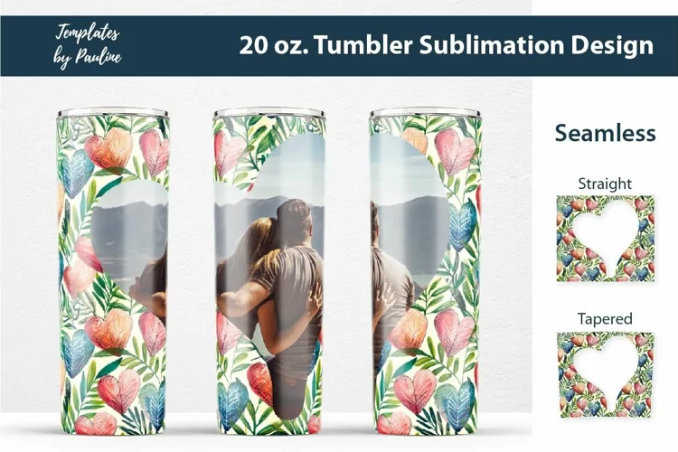 Watercolor Heart Photo Tumbler Wrap for Sublimation