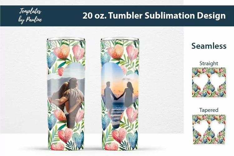 Watercolor Heart Photo Tumbler Wrap for Sublimation