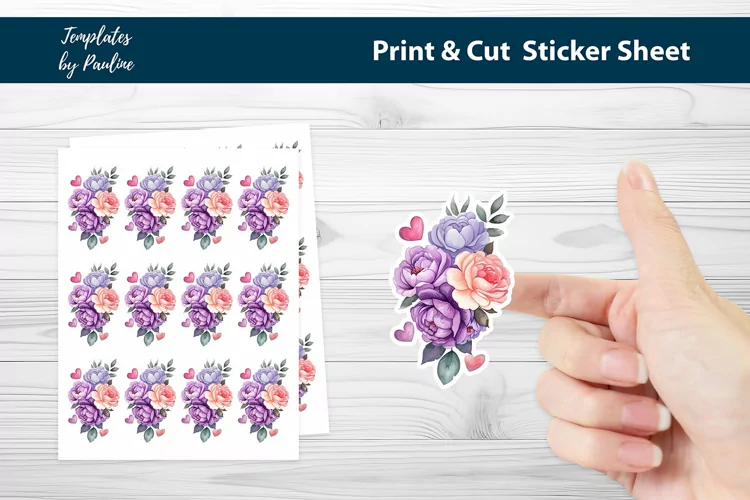 Heart Printable Sticker Sheet, Flower Print and Cut Sticker