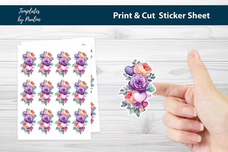 Heart Printable Sticker Sheet, Flower Print and Cut Sticker