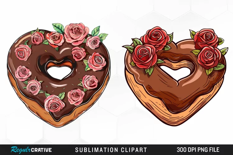 Watercolor Heart Shaped Roses Chocolate Art Clipart