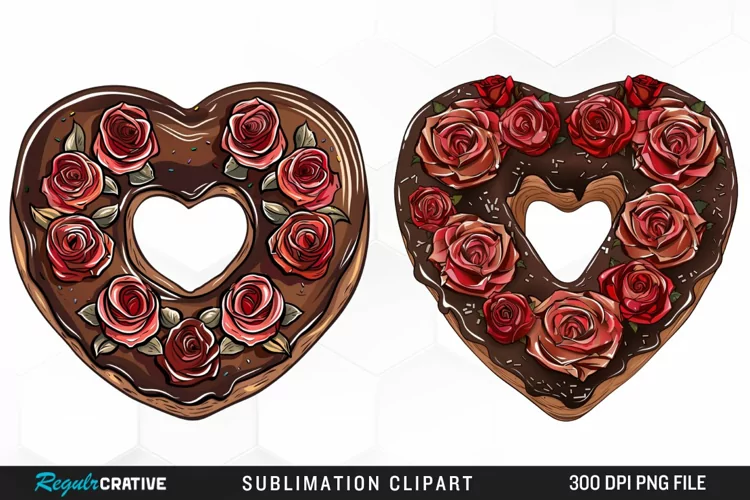Watercolor Heart Shaped Roses Chocolate Clipart