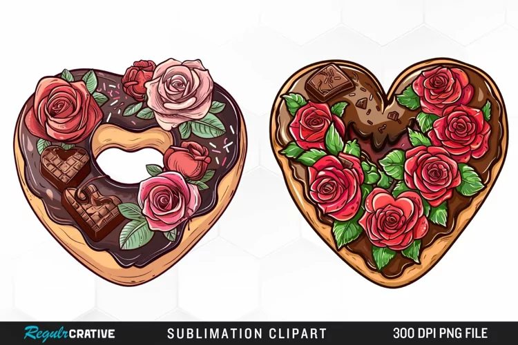 Watercolor Heart Shaped Roses Chocolate Clipart
