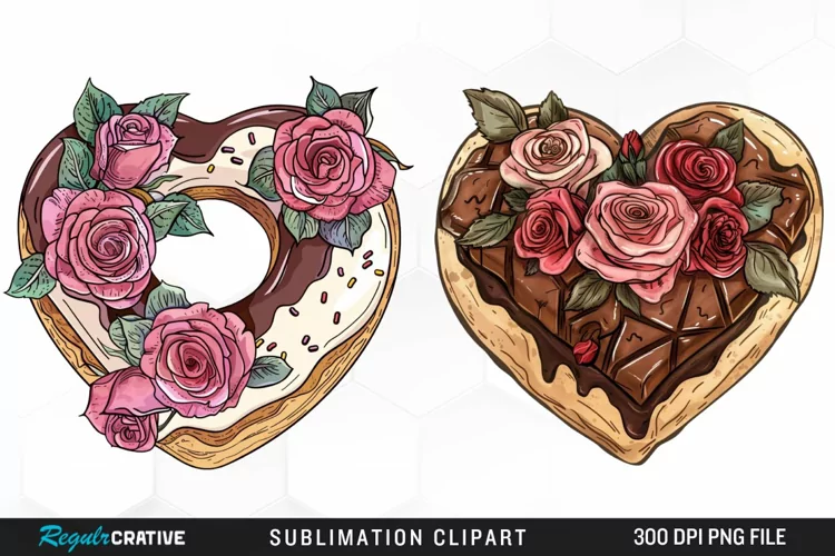 Watercolor Heart Shaped Roses Chocolate Clipart