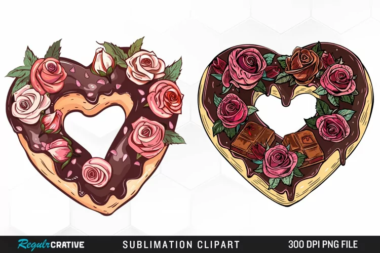 Watercolor Heart Shaped Roses Chocolate Art Clipart