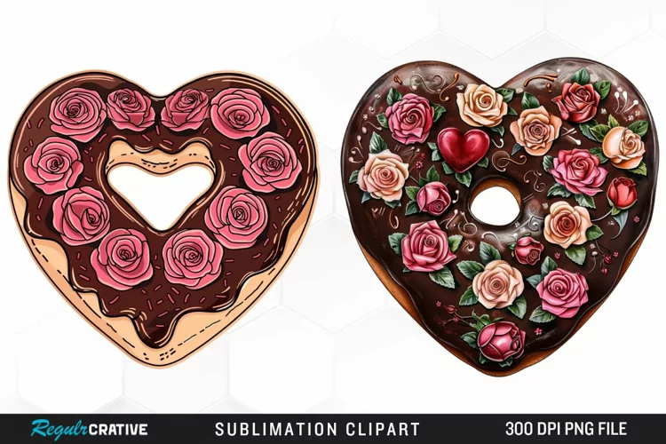 Watercolor Heart Shaped Roses Chocolate Clipart