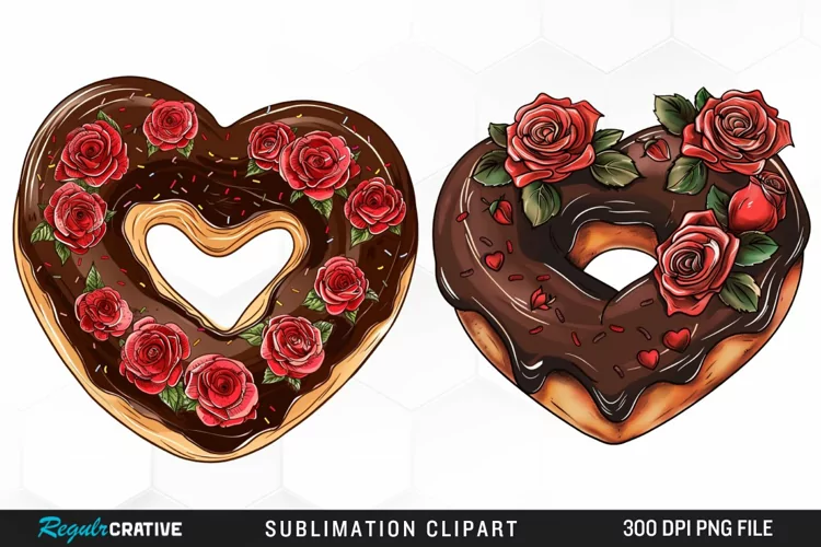 Watercolor Heart Shaped Roses Chocolate Art Clipart