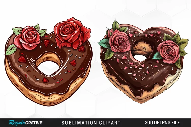 Watercolor Heart Shaped Roses Chocolate Clipart