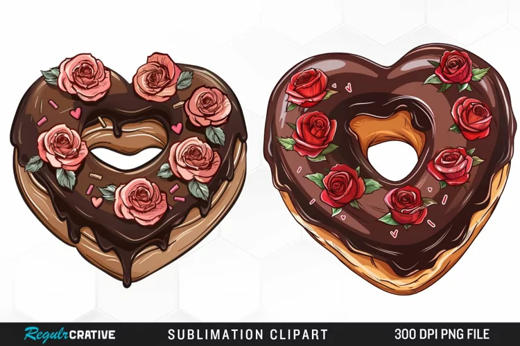 Watercolor Heart Shaped Roses Chocolate Art Clipart