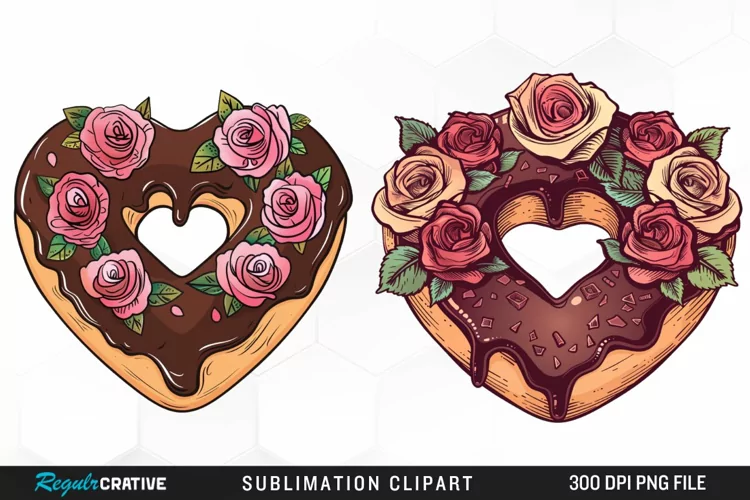 Watercolor Heart Shaped Roses Chocolate Art Clipart