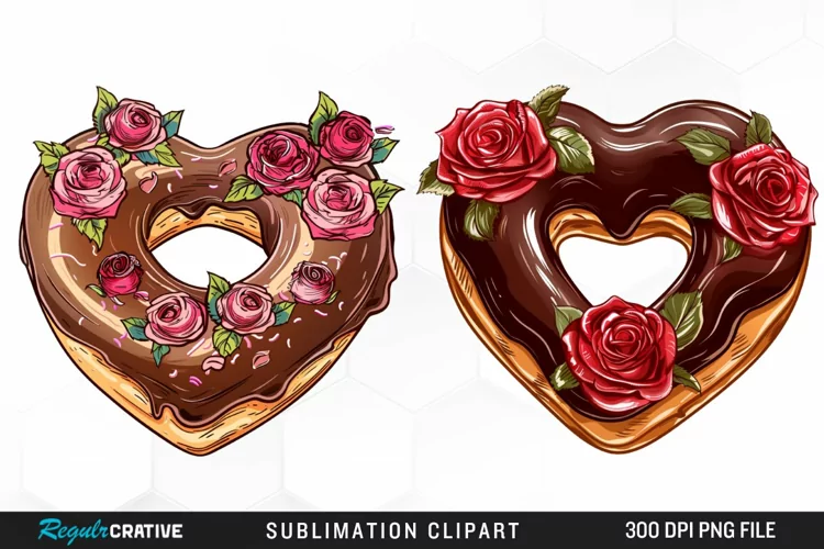 Watercolor Heart Shaped Roses Chocolate Clipart