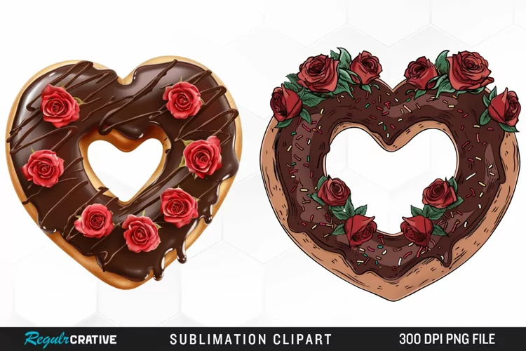 Watercolor Heart Shaped Roses Chocolate Clipart