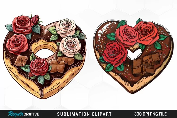 Watercolor Heart Shaped Roses Chocolate Clipart