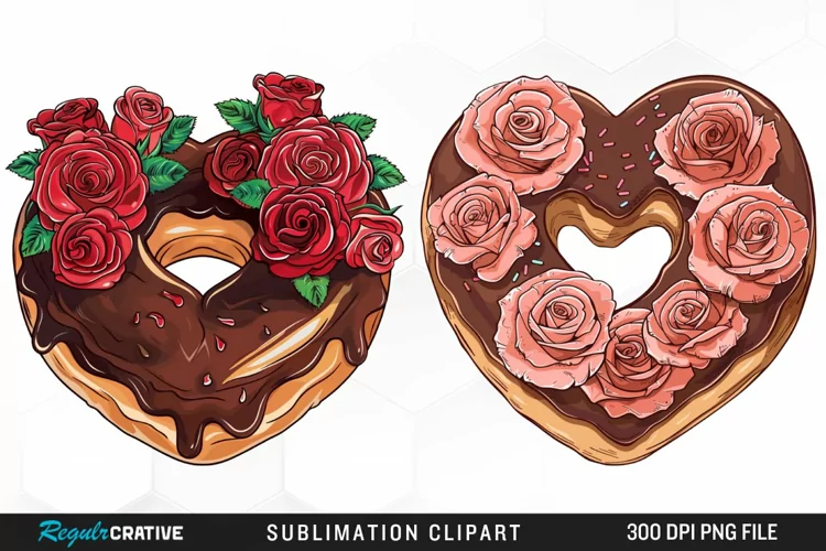 Watercolor Heart Shaped Roses Chocolate Clipart