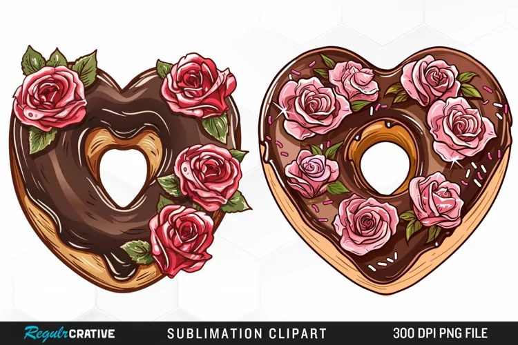 Watercolor Heart Shaped Roses Chocolate Clipart