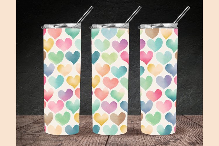 Watercolor Heart Tumbler Wrap, Heart Tumbler Sublimation