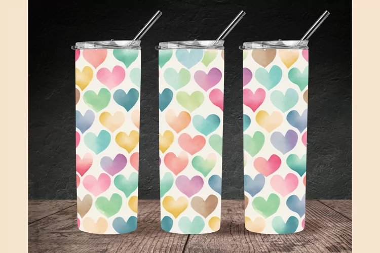 Watercolor Heart Tumbler Wrap, Heart Tumbler Sublimation