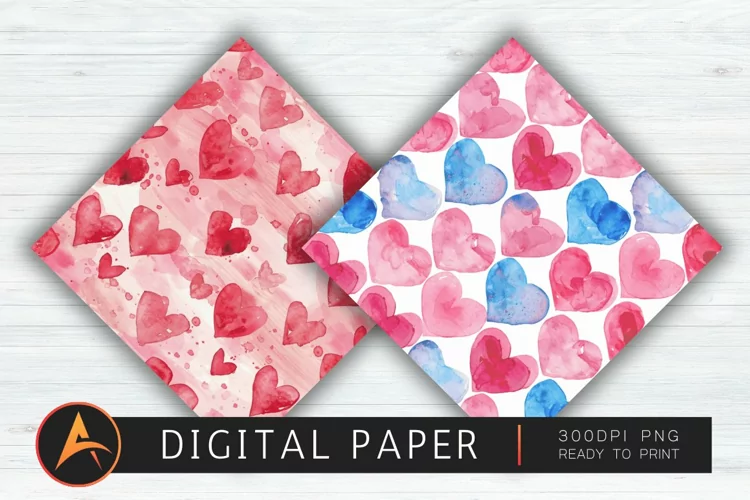 Watercolor Heart Valentines Background