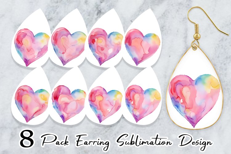 Watercolor Heart Vibrant Earring teardrop sublimation design