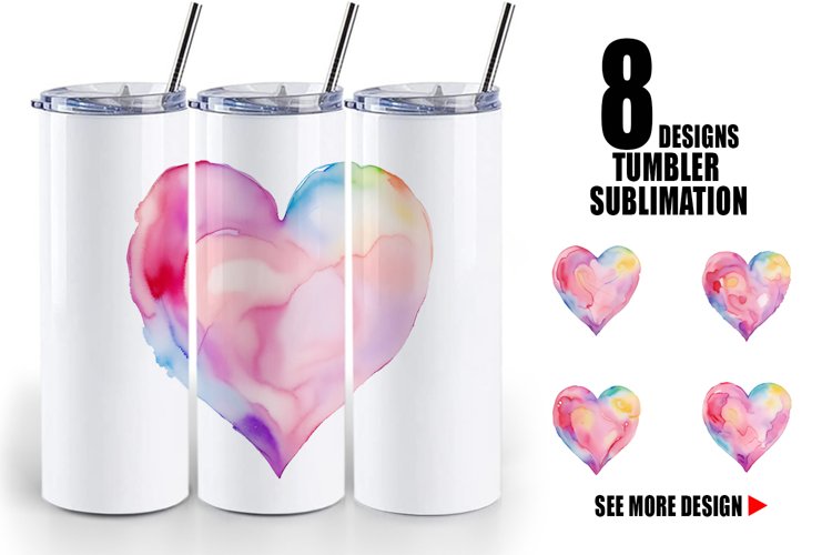 Watercolor Heart Vibrant Colors | Tumbler Sublimation Wrap