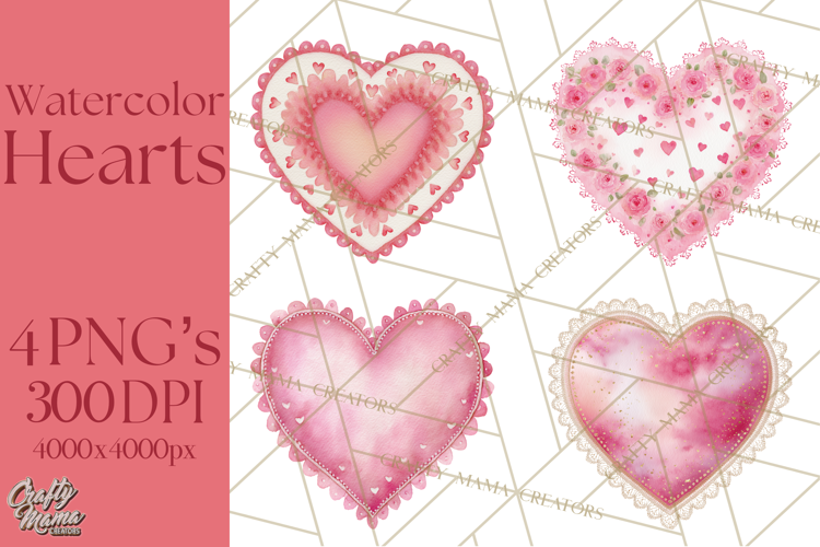 Watercolor Hearts PNG Clipart, Cute Valentine Clip Art