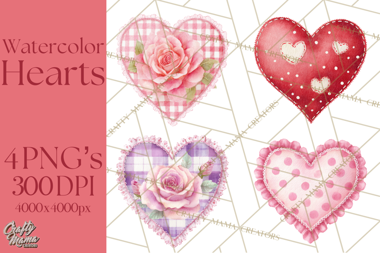 Watercolor Hearts PNG Clipart, Cute Valentine Clip Art