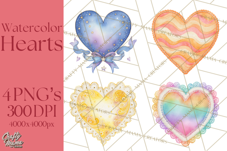 Watercolor Hearts PNG Clipart, Cute Valentine Clip Art