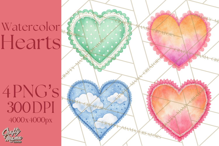 Watercolor Hearts PNG Clipart, Cute Valentine Clip Art