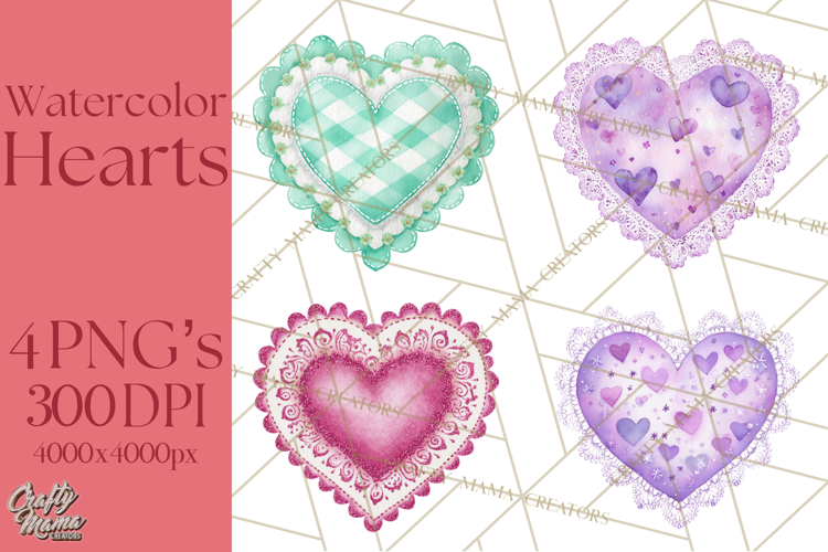 Watercolor Hearts PNG Clipart, Cute Valentine Clip Art