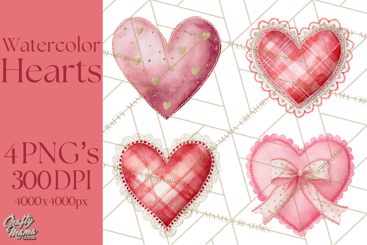 Watercolor Hearts PNG Clipart, Cute Valentine Clip Art