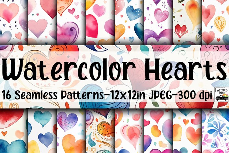 Watercolor Hearts Digital Papers - Seamless Patterns