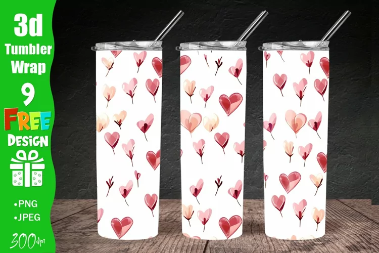 Watercolor Hearts Tumbler, 20oz Skinny Tumbler Sublimation