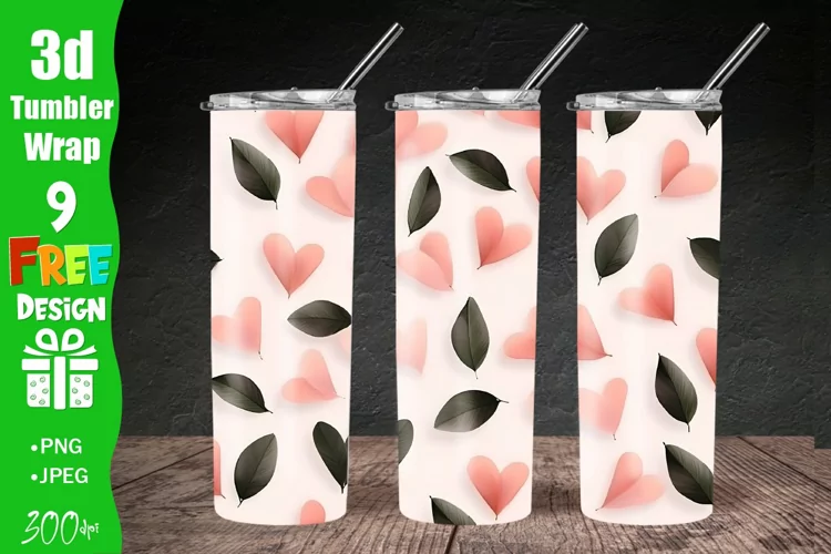 Watercolor Hearts Tumbler, 20oz Skinny Tumbler Sublimation