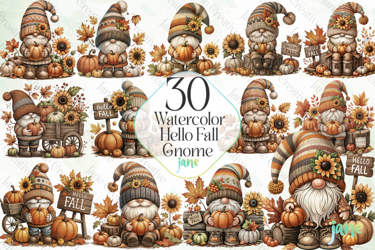 Watercolor Hello Fall Gnome Sublimation