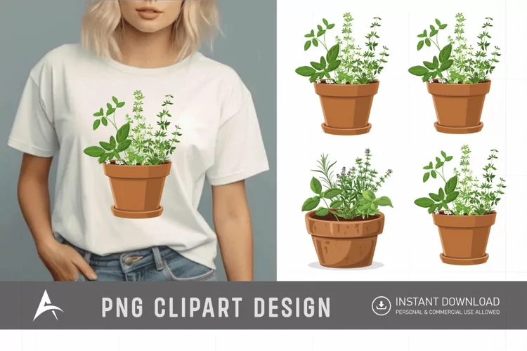 Watercolor Herbs in Pots Clipart