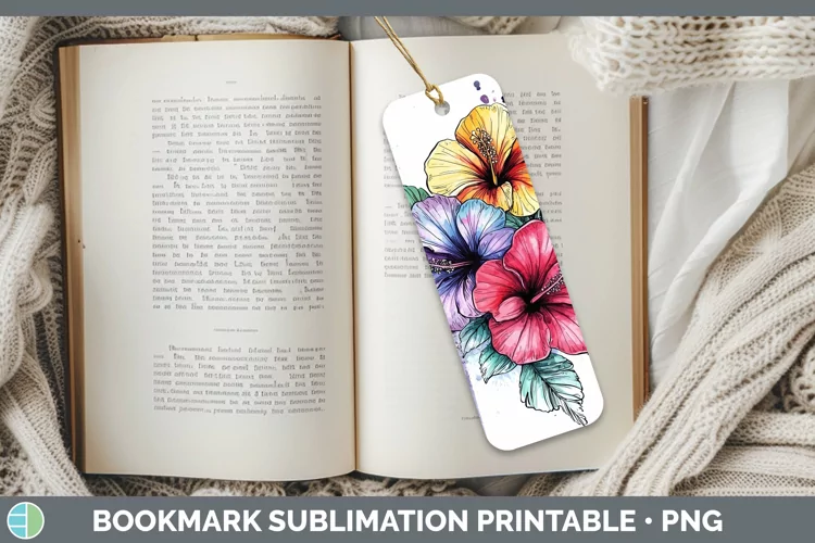 Watercolor Hibiscus Bookmark Sublimation Printable Designs
