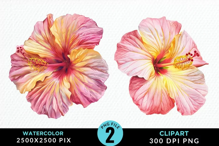 Watercolor Hibiscus Flowers Exquisite Clipart