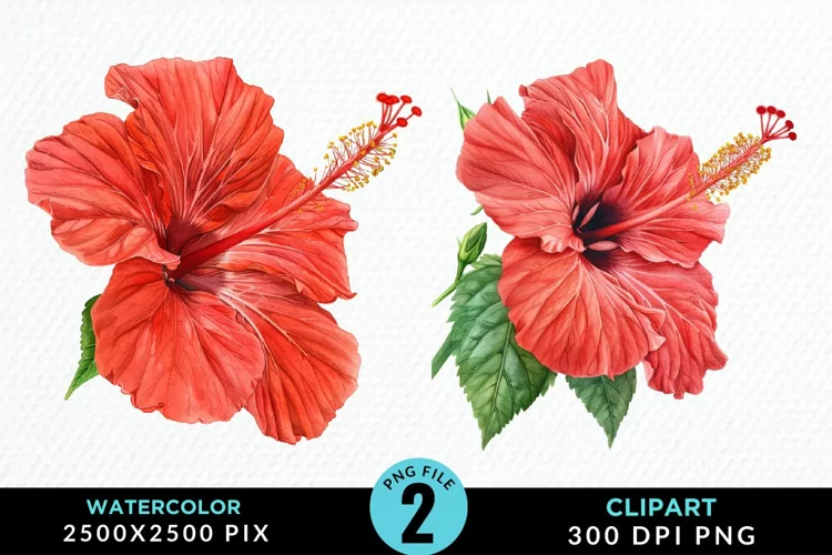 Watercolor Hibiscus Flowers Artwork Clipart