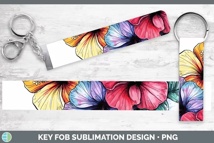Watercolor Hibiscus Key Fob Sublimation Wristlet Designs