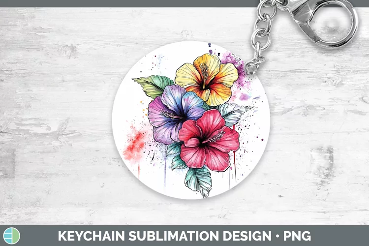 Watercolor Hibiscus Keychain Sublimation Keyring Designs