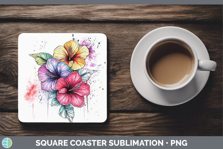 Watercolor Hibiscus Square Coaster Sublimation Coaster Desig