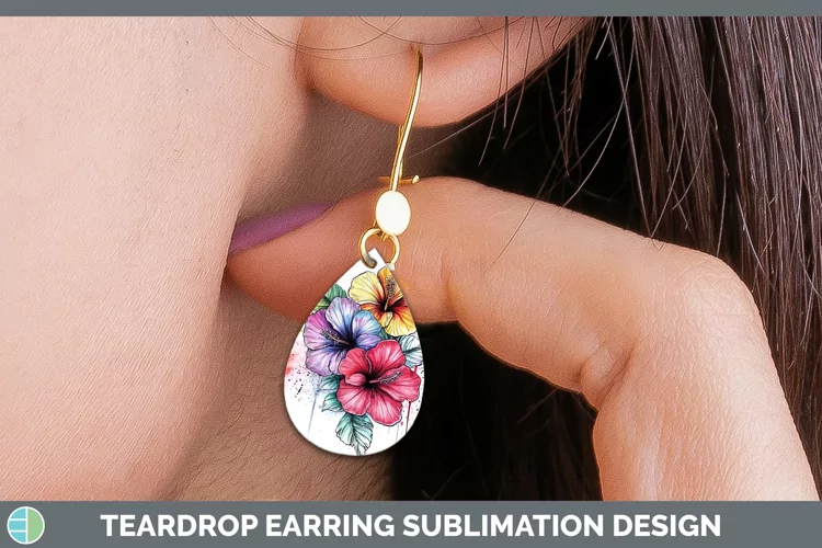 Watercolor Hibiscus Teardrop Earrings Sublimation Earrings D