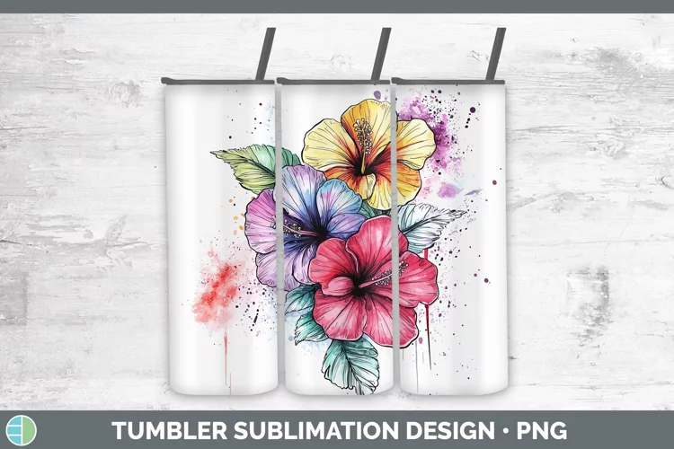 Watercolor Hibiscus Tumbler Sublimation 20 oz Skinny Tumbler